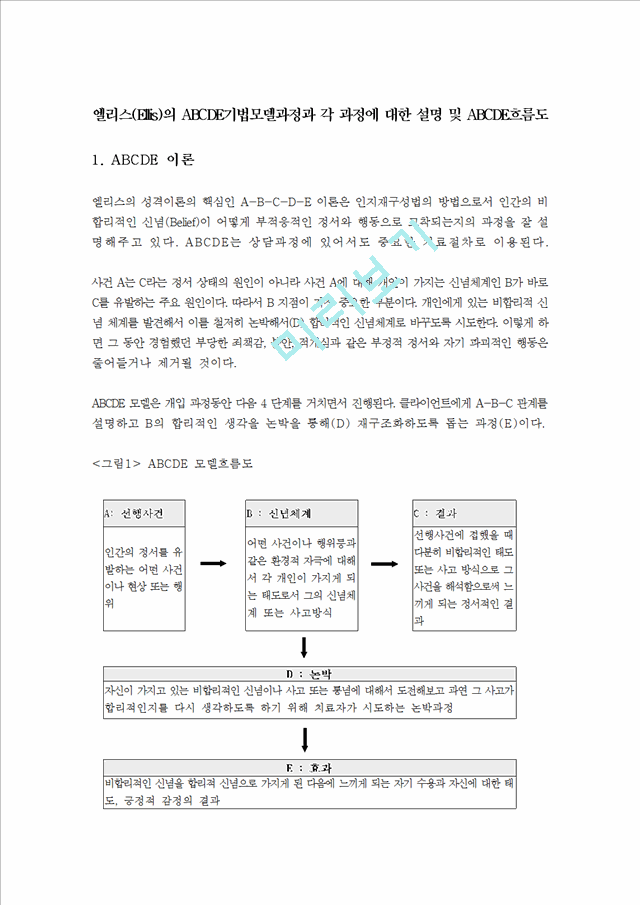 엘리스(Ellis)의 ABCDE기법모델과정과 각 과정에 대한 설명 및 ABCDE흐름도[2].hwp